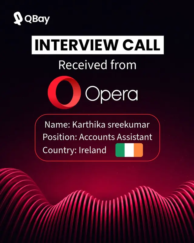 Interview call for Karthika Sreekumar, Accounts Assistant at Opera in Ireland.